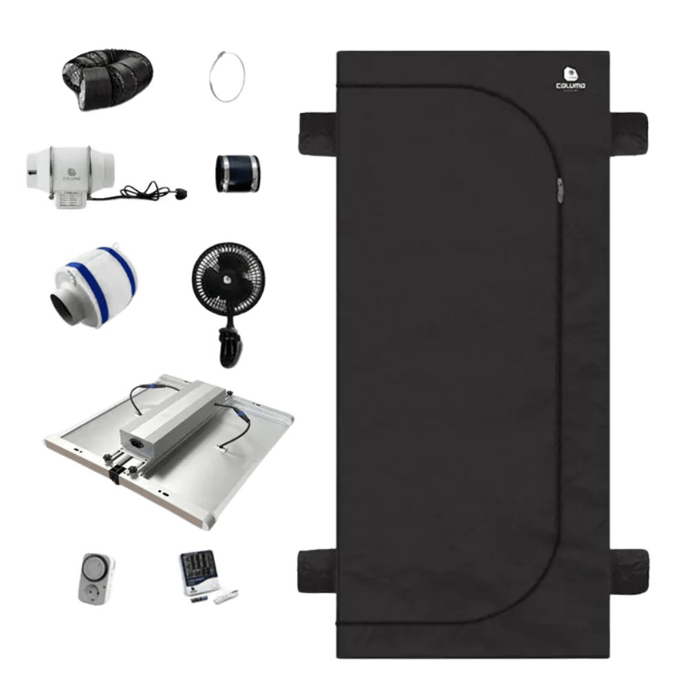 Growbox mit Lüftung, Beleuchtung und Thermometer